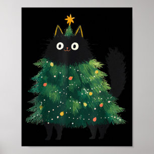 Cute Black Cat Christmas Tree Funny Kitten Lover X Poster