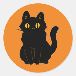 Cute Black Cat Classic Round Sticker