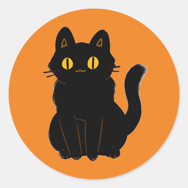 Cute Black Cat Classic Round Sticker (Front)