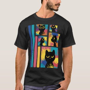 Cute Black Cat Colourful Kitty For Retro Pur Cat T-Shirt