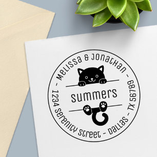 Cute Black Cat Couple Family Round Address Self-inking Stamp