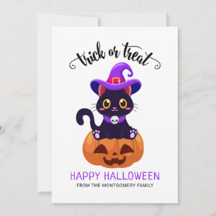 Cute Black Cat Custom Halloween Card