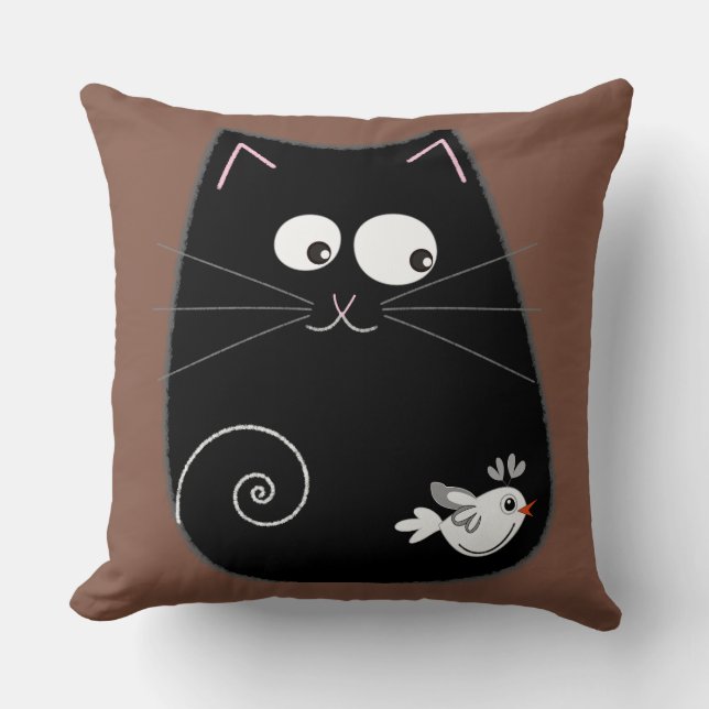 Cute black cat design with bird cushion (Front)