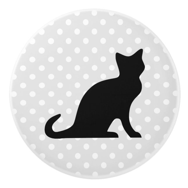 Cute black cat DIY ceramic door and drawer knobs (Front)