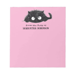  Cute Black Cat drawing (Pink Bkgrd) Personalise Notepad
