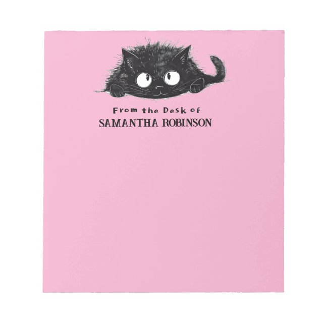  Cute Black Cat drawing (Pink Bkgrd) Personalise Notepad (Front)