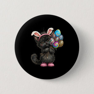 Cute Black Cat Easter Bunny Ears Eggs Easter Day W 6 Cm Round Badge