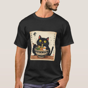 Cute Black Cat Eating Ramen Noodles Lover Japanese T-Shirt