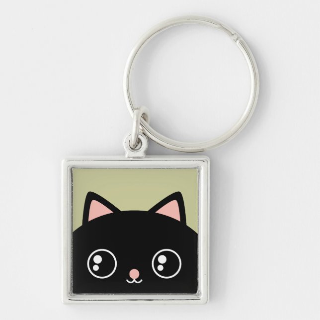 Cute Black Cat Face Kawaii Style Keychain (Front)