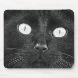 Cute Black Cat Face Mouse Pad