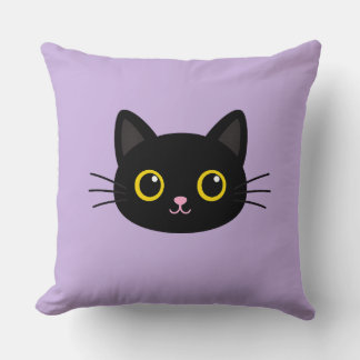 Cute Black Cat Face Throw Pillow – Lavender Cat Ca