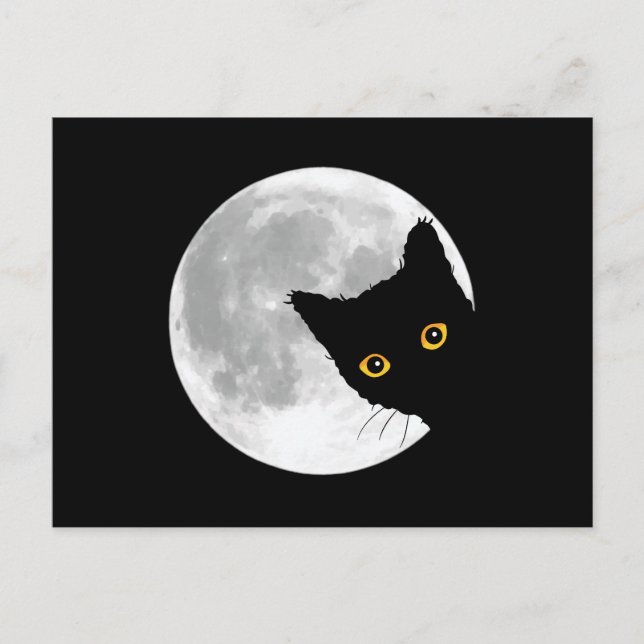 Cute Black Cat Full Moon Postcard (Front)
