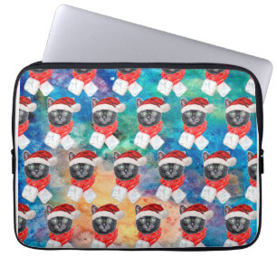 Cute Black Cat Funny Christmas Holidays Laptop Sleeve