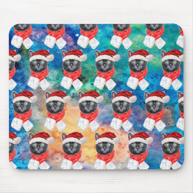 Cute Black Cat Funny Christmas Holidays Mouse Pad (Front)