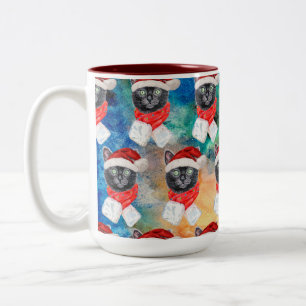 Cute Black Cat Funny Christmas Holidays Two-Tone Coffee Mug