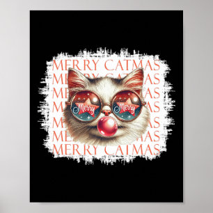 Cute Black Cat Funny Meowy Christmas Light Xmas Ho Poster