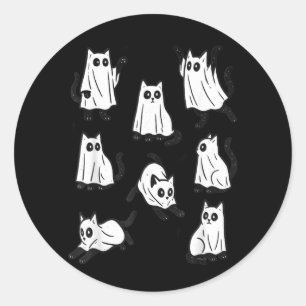 Cute Black Cat Ghost Halloween Costume For Women Classic Round Sticker