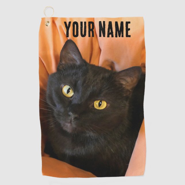 Cute Black Cat Golf Towel (Front)