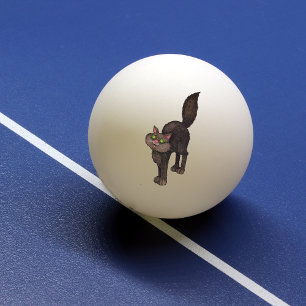 Cute Black Cat Green Eyes Ping Pong Ball