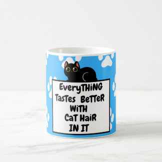 Cute Black Cat Hair Light Blue Background Coffee Mug