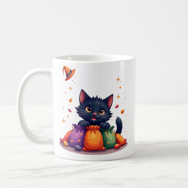 Cute Black Cat Halloween Candy Mug (Left)