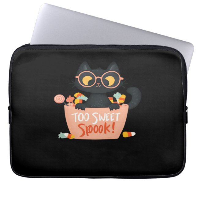Cute Black Cat Halloween Candy Too Sweet Spook – P Laptop Sleeve (Front)