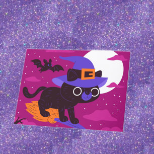 Cute Black cat Halloween Card