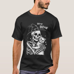 Cute Black Cat Halloween Costume Fur Skeleton Pet T-Shirt