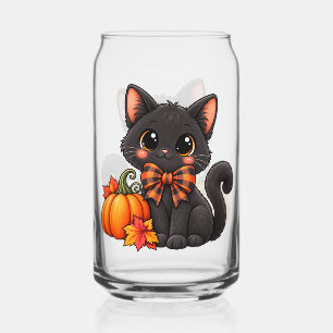 Cute black cat Halloween glass
