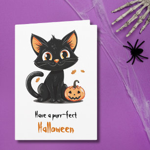 Cute black cat Halloween greeting Card