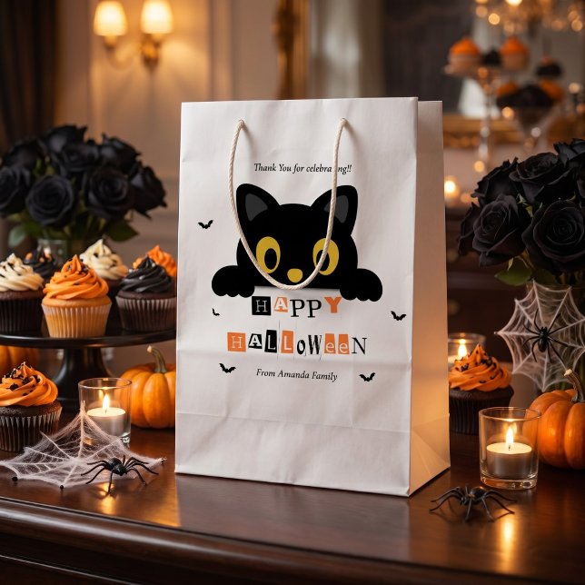 Cute Black Cat Halloween Medium Gift Bag (Creator Uploaded)