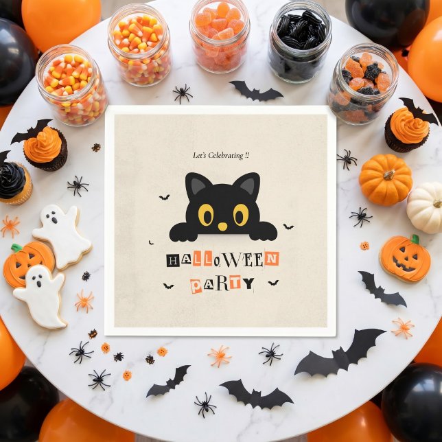 Cute Black Cat Halloween Napkin (Creator Uploaded)