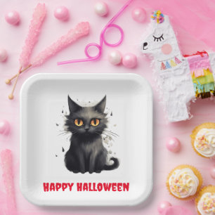 Cute Black Cat Halloween  Paper Plate
