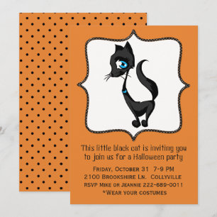 Cute Black Cat Halloween Party Invitation