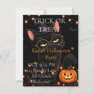 Cute Black Cat Halloween Party Invitation   Trick 