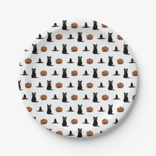 Cute Black Cat Halloween Party Paper Plate