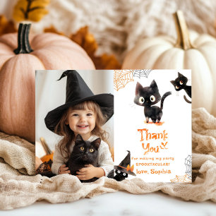 Cute Black cat Halloween party photo thank you Invitation