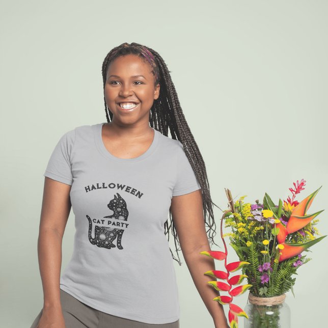 cute black cat halloween party woman T-Shirt (Creator Uploaded)
