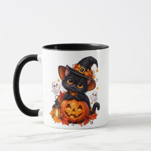 Cute Black Cat Halloween Pumpkin Combo Mug