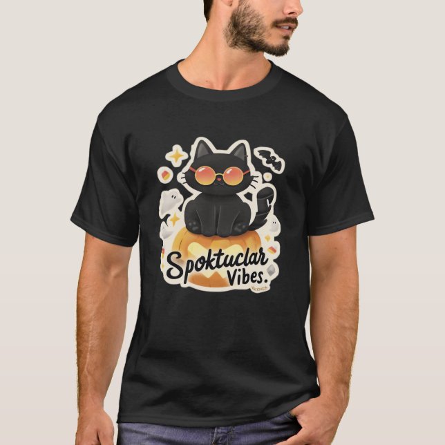 Cute Black Cat Halloween Pumpkin Oversized T-Shirt (Front)