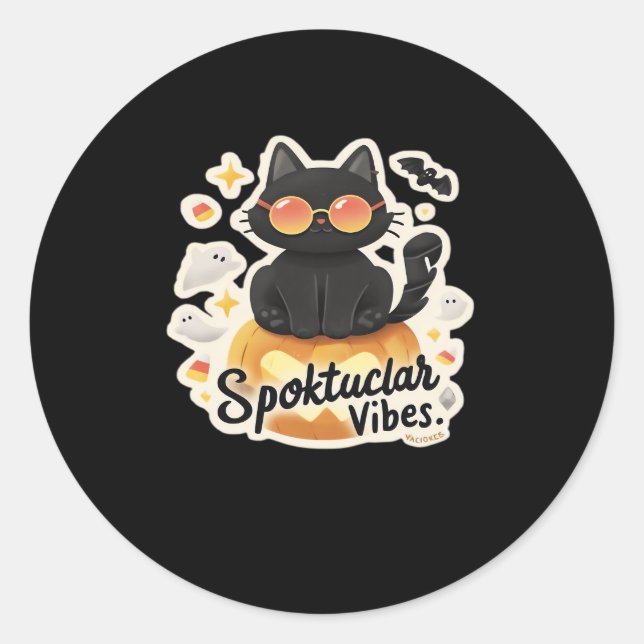 Cute Black Cat Halloween Pumpkin Oversized T-Shirt Classic Round Sticker (Front)