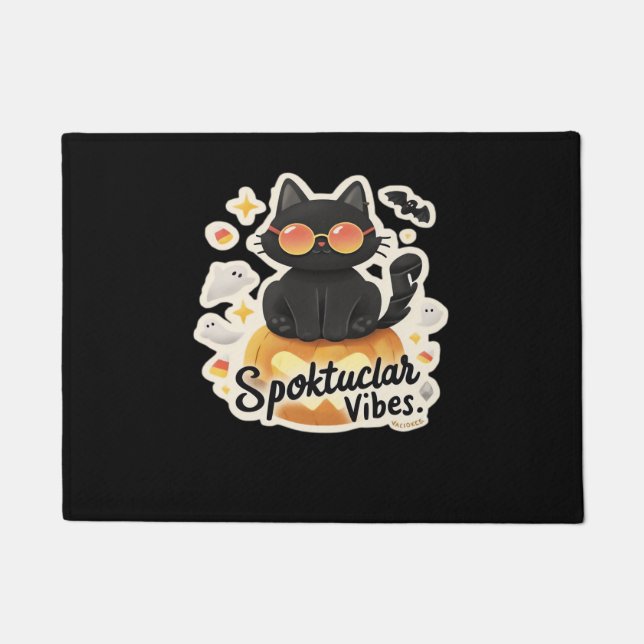 Cute Black Cat Halloween Pumpkin Oversized T-Shirt Doormat (Front)
