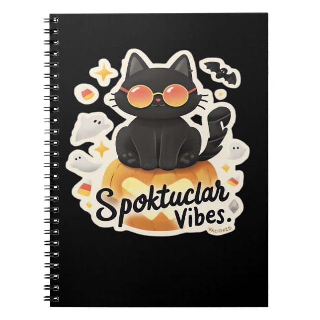 Cute Black Cat Halloween Pumpkin Oversized T-Shirt Notebook (Front)