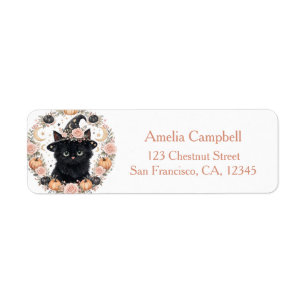 Cute Black Cat Halloween Return Address Label