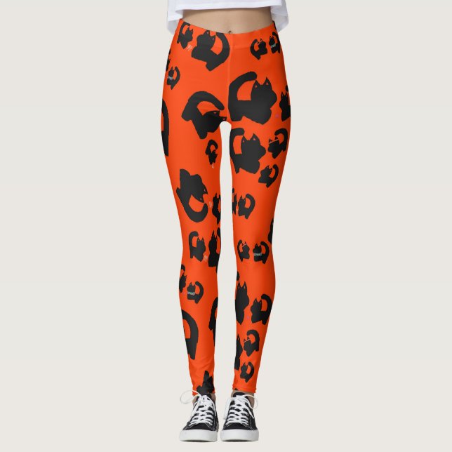 Cute black cat Halloween Samhain Leggings (Front)