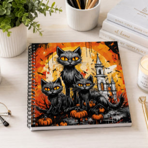 Cute Black Cat Halloween Spooky Gothic Cat Lovers Notebook