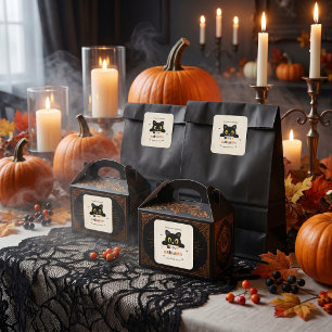 Cute Black Cat Halloween Square Sticker