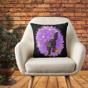 Cute Black Cat Halloween Stars Ghosts Pumpkins Cushion