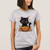 Cute Black Cat Halloween T-Shirt | Kawaii