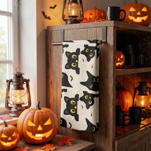 Cute Black Cat Halloween Tea Towel